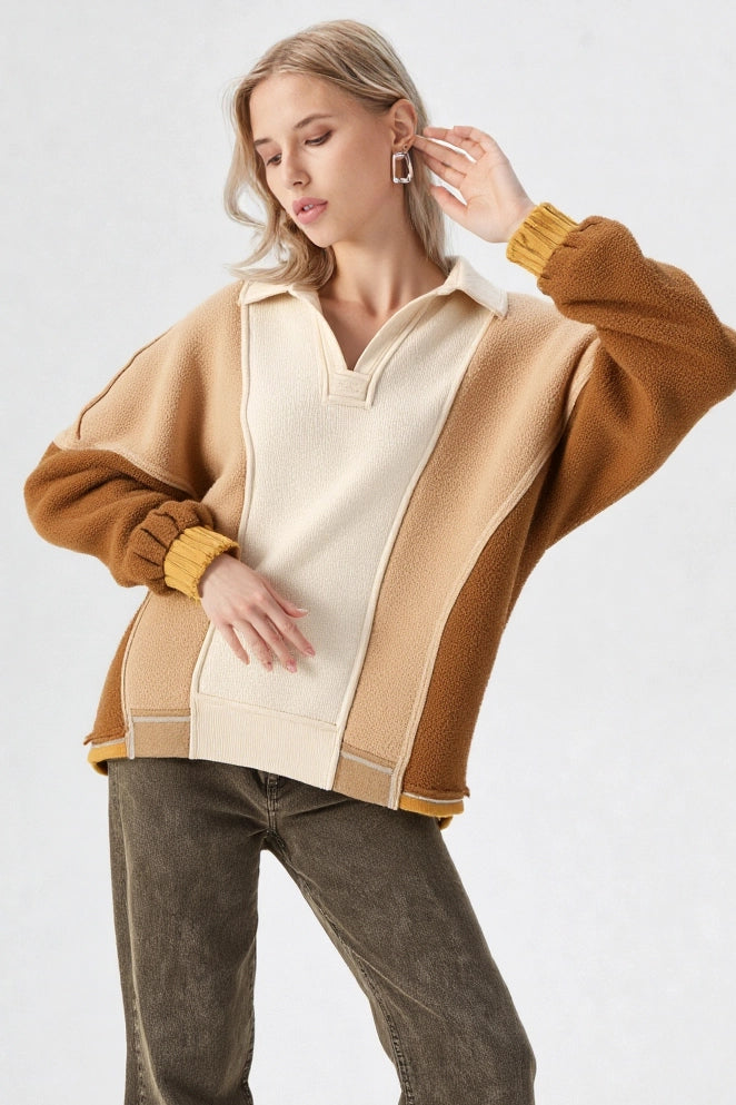 Color Block Frenchy Terry Oversized Knit Top