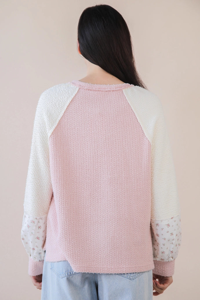 Raglan Sleeve Color Block Casual Textured Knit Top
