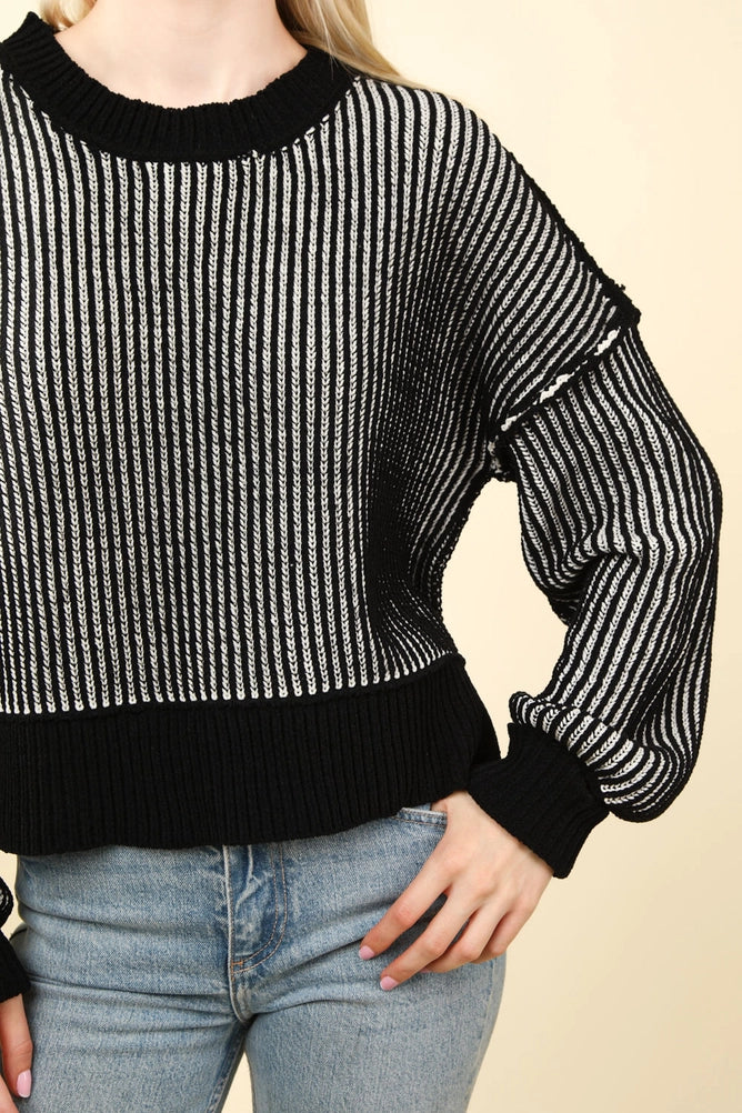 Two Tone Striped Casual Stripe Sweater Top