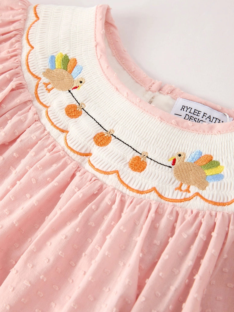 Thanksgiving Pumpkin Smock Embroidery Baby Girl Dress
