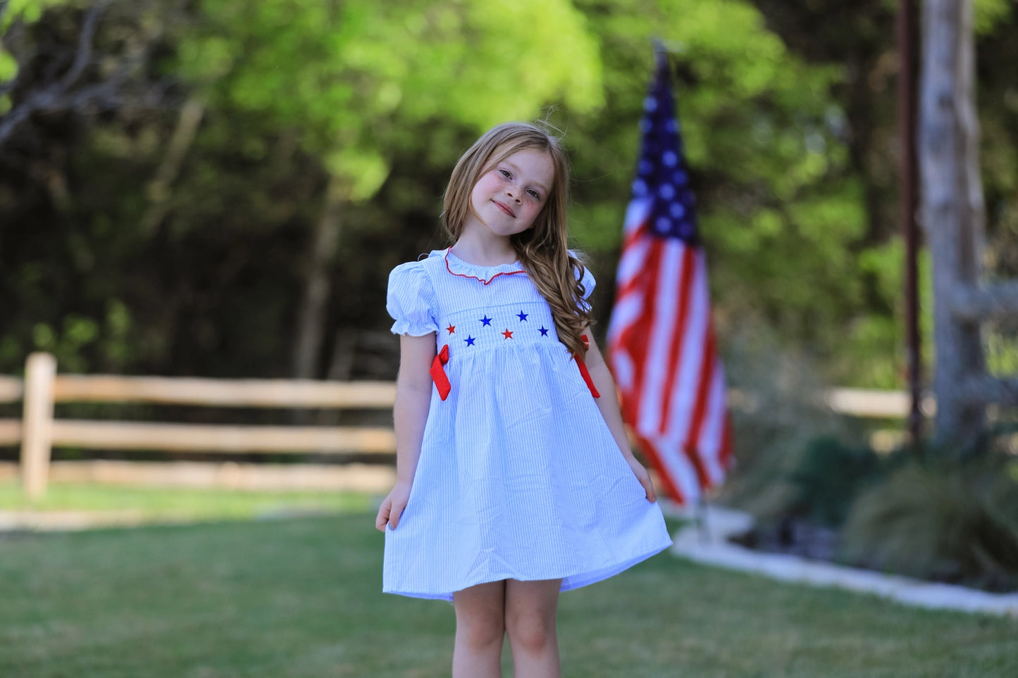 4th of July Smocking Star Embroidered Dress