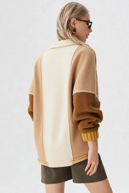 Color Block Frenchy Terry Oversized Knit Top