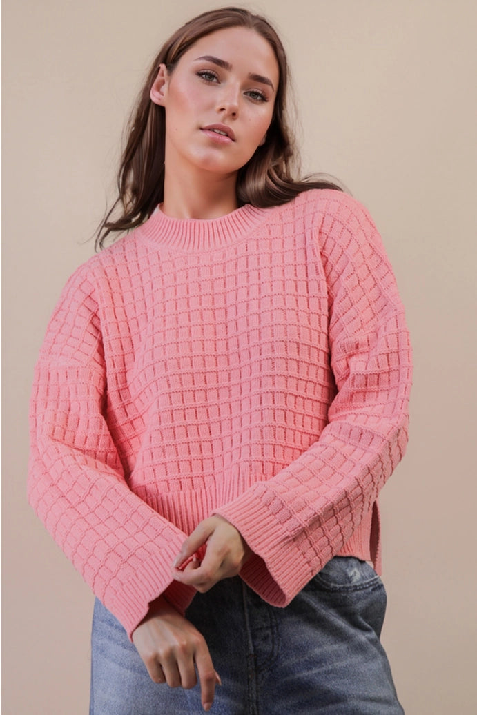 Oversized Textured Solid Casual Knit Sweater Top