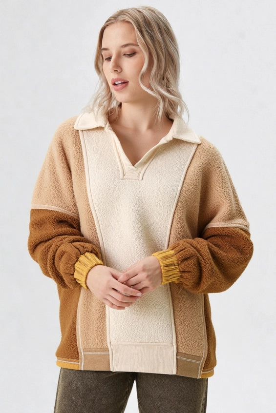 Color Block Frenchy Terry Oversized Knit Top