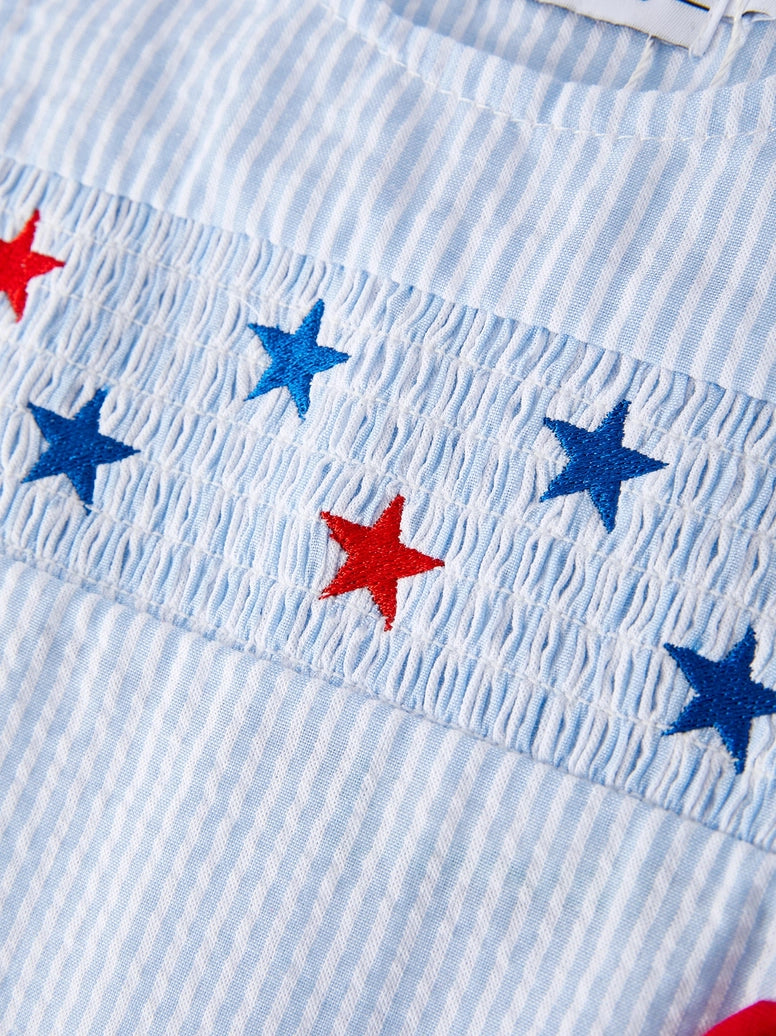 4th of July Smocking Star Embroidered Dress