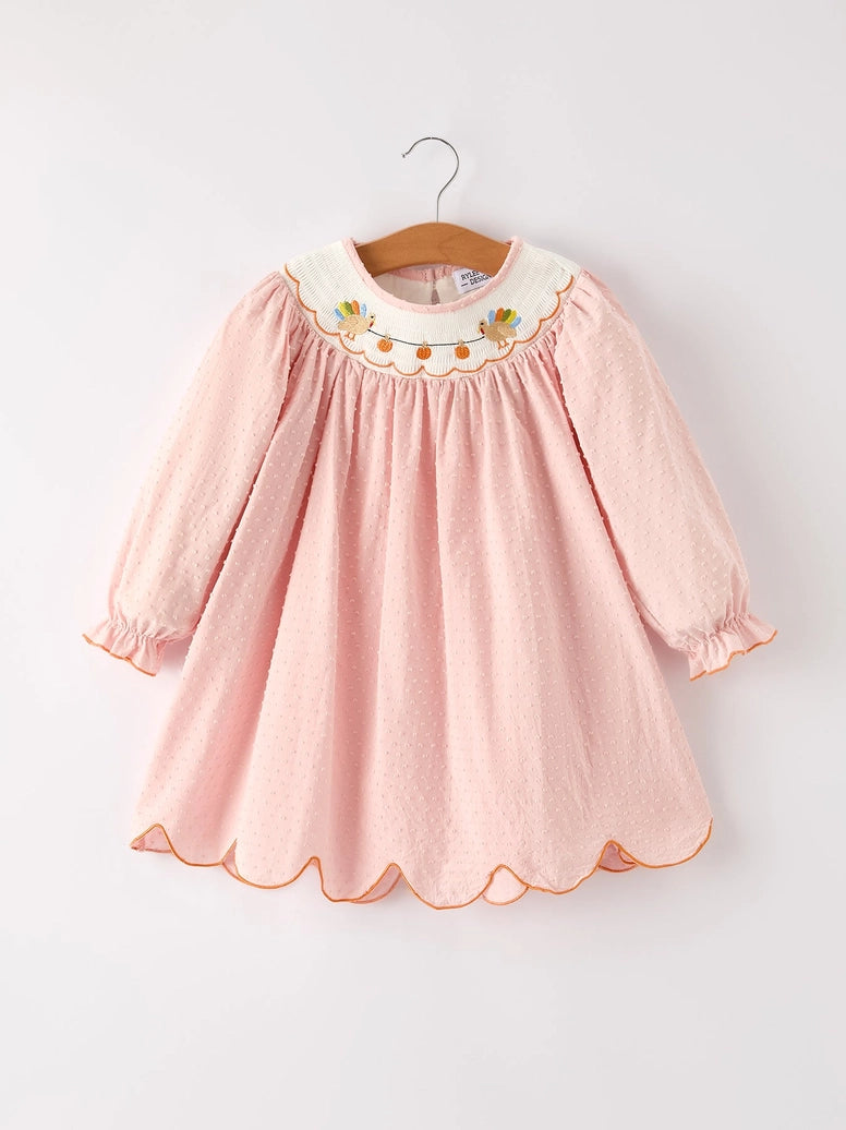 Thanksgiving Pumpkin Smock Embroidery Baby Girl Dress