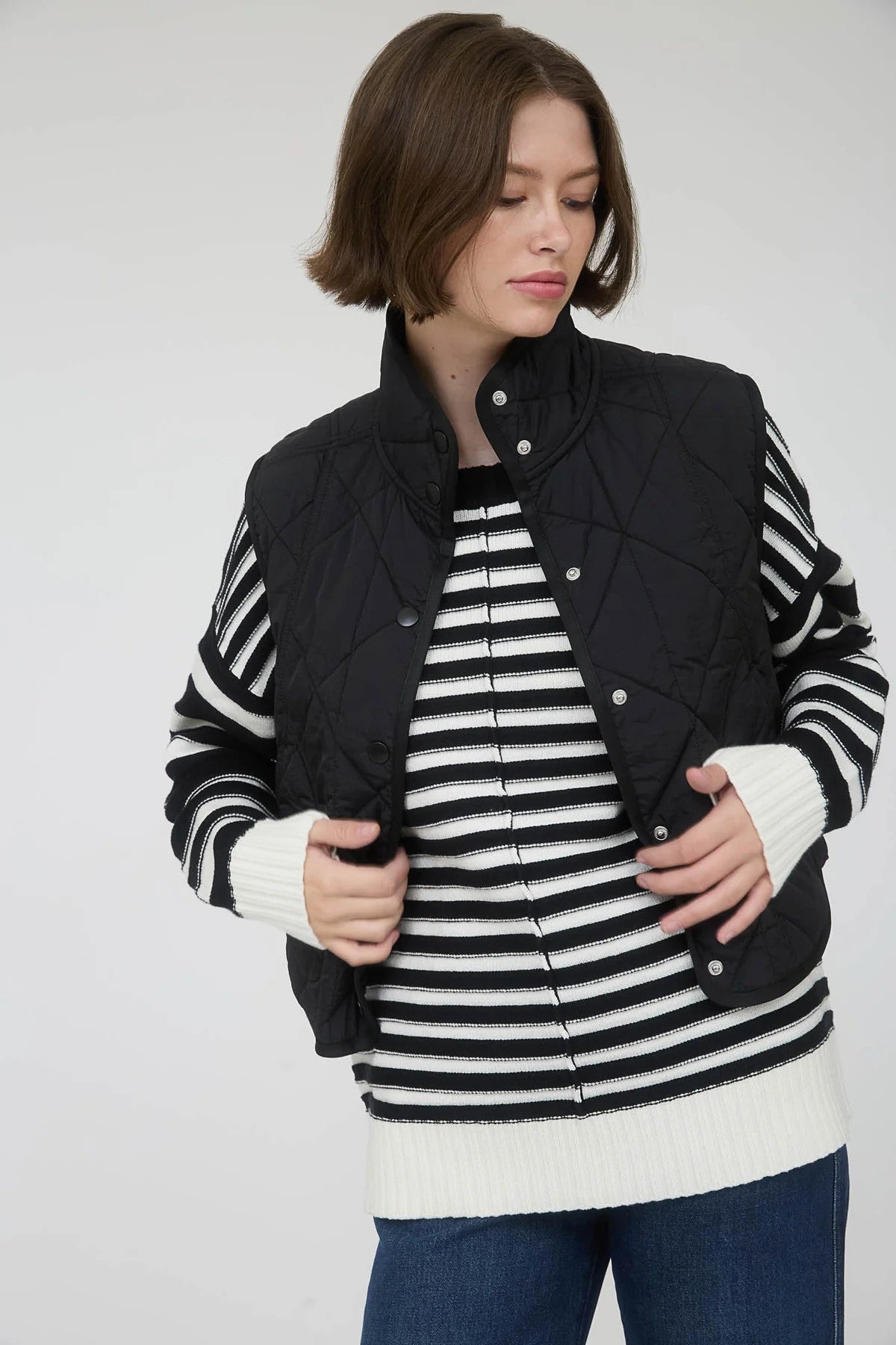 Snap Button Quilted Puffer Vest
