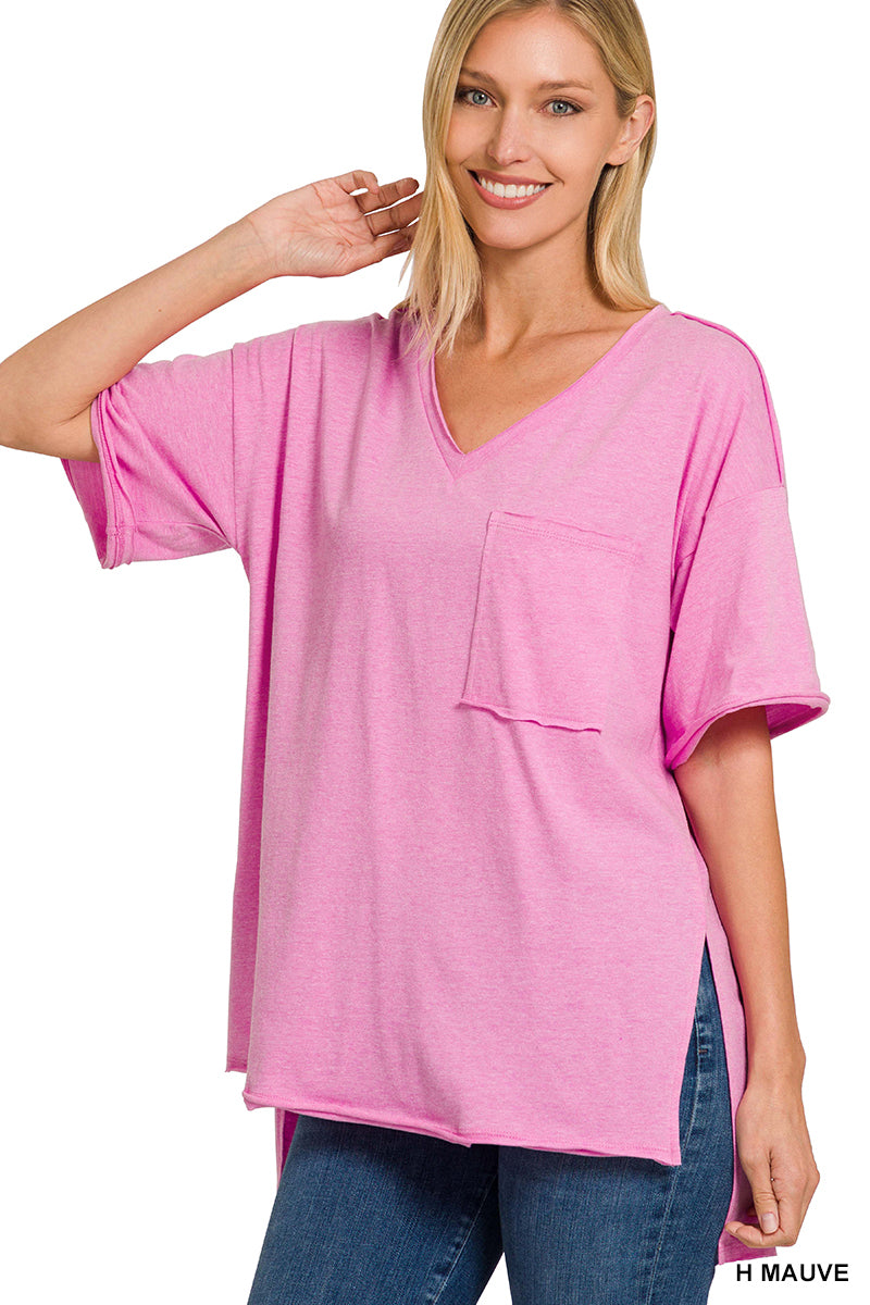 Front Pocket Raw Edge Boyfriend Tee