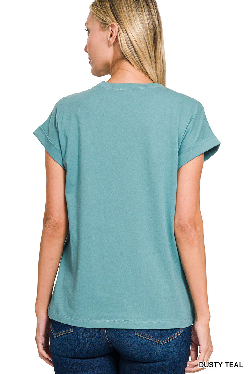 Cotton Folded Sleeve T-Shirt