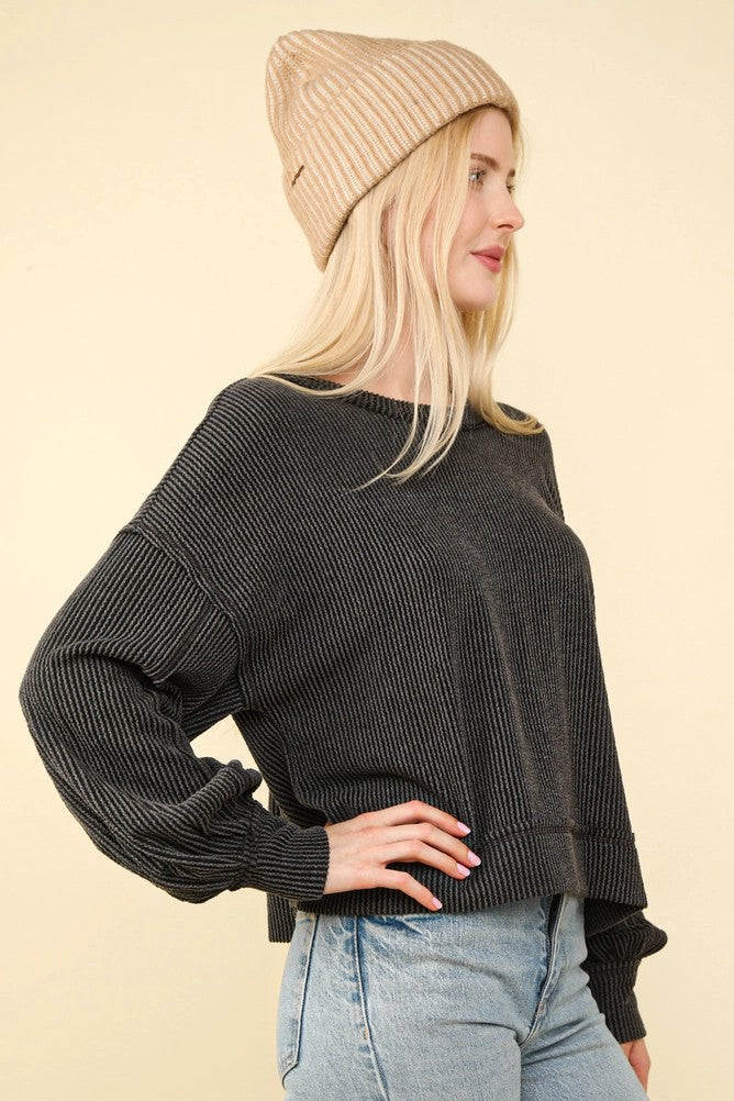 Two Tone Otto Ribbed Oversized Soft Comfy Knit Top