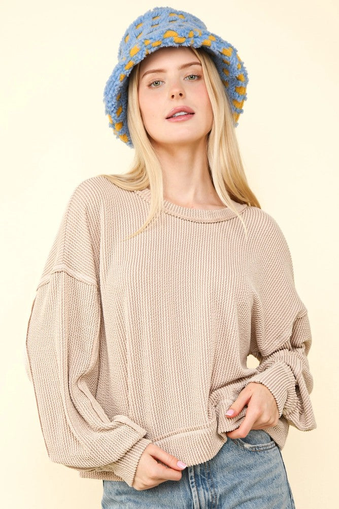 Two Tone Otto Ribbed Oversized Soft Comfy Knit Top