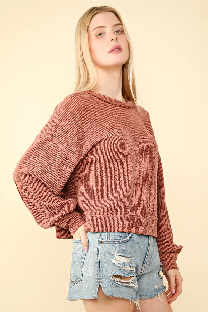Two Tone Otto Ribbed Oversized Soft Comfy Knit Top