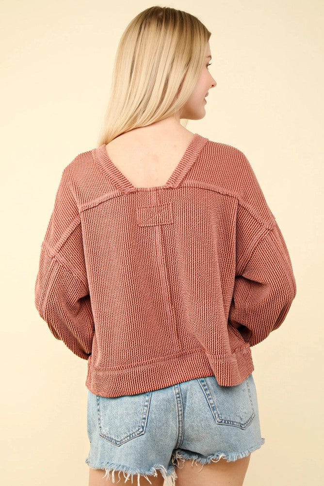 Two Tone Otto Ribbed Oversized Soft Comfy Knit Top