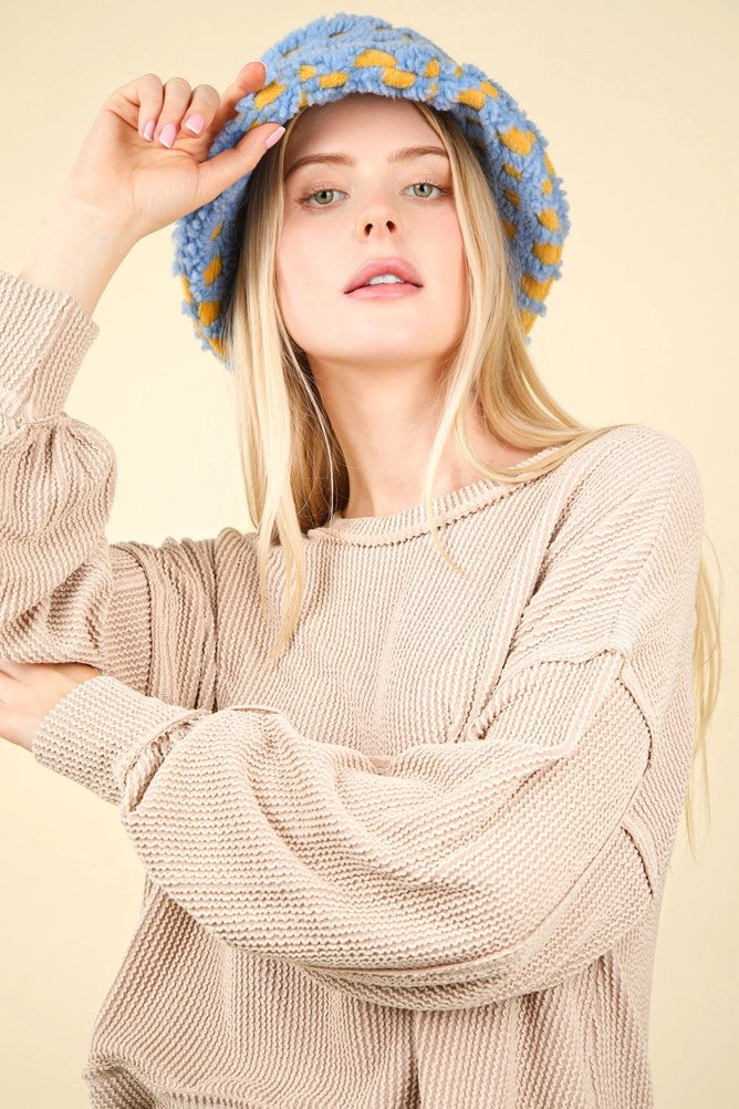 Two Tone Otto Ribbed Oversized Soft Comfy Knit Top