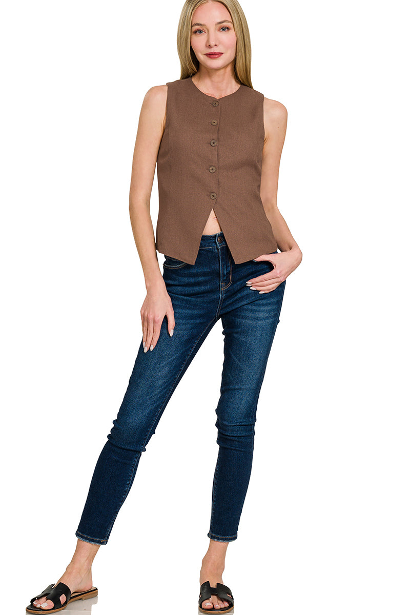 Linen 5 Button Vest