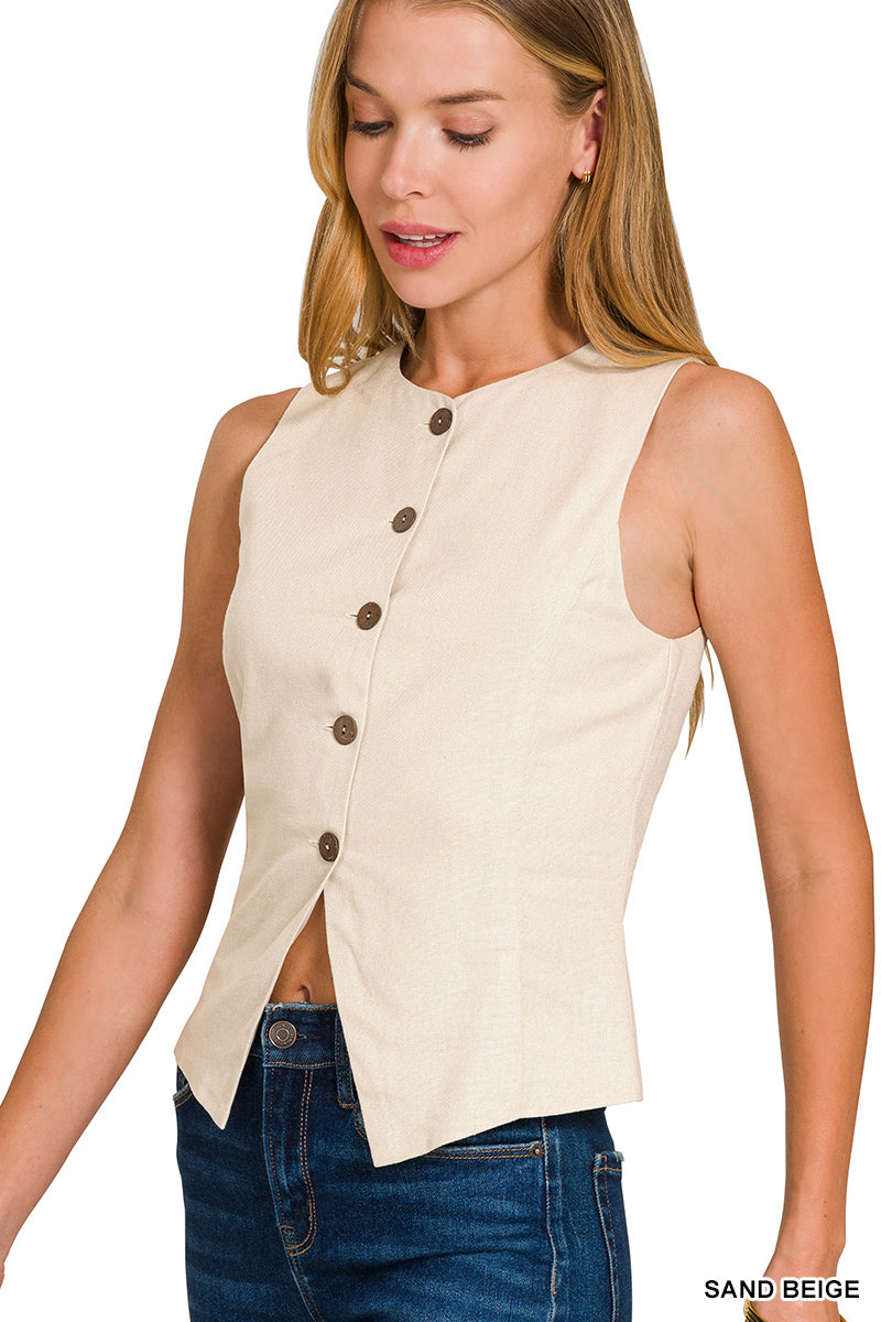 Linen 5 Button Vest