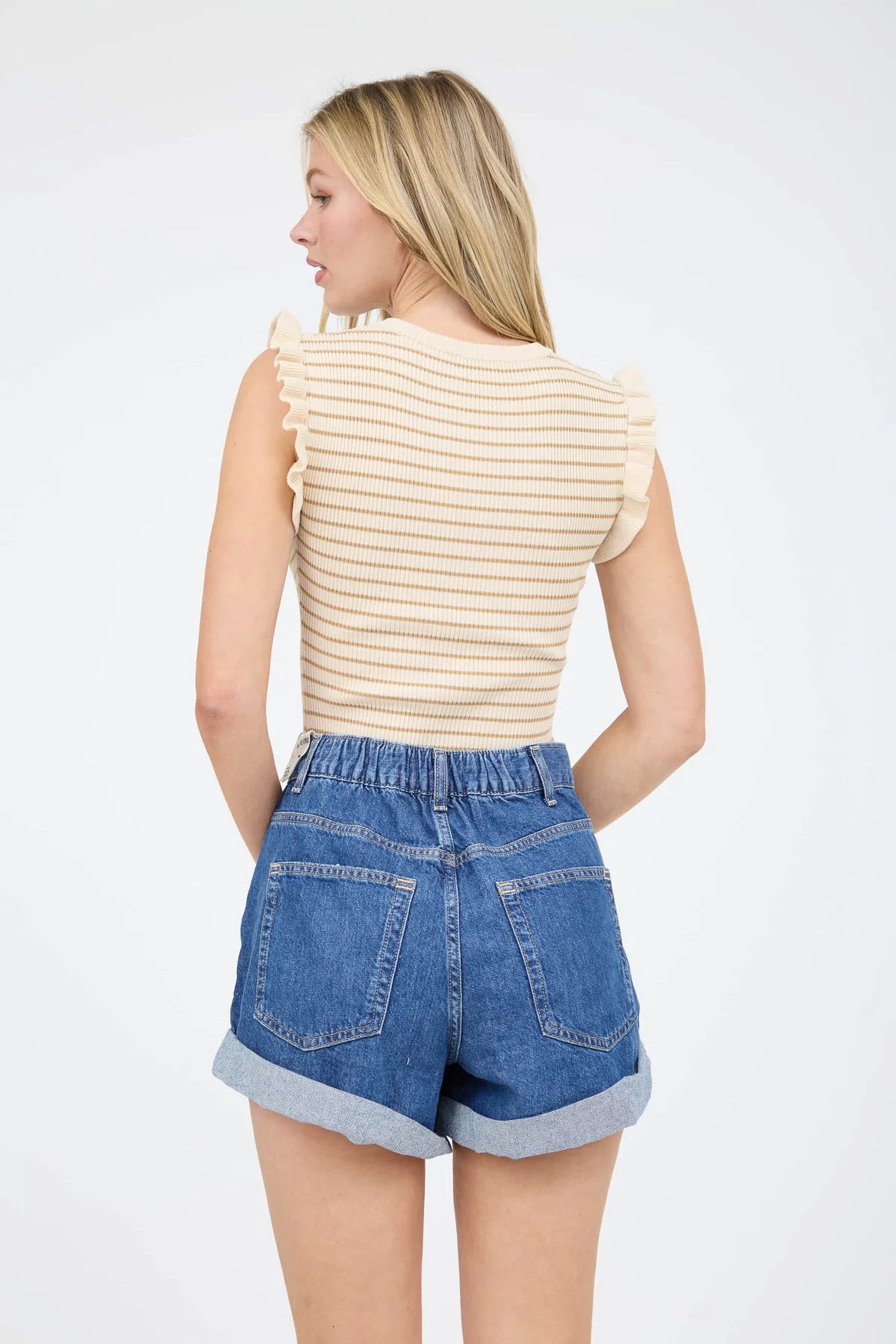 Stripe Ruffle Trim Sleeveless Pullover Sweater