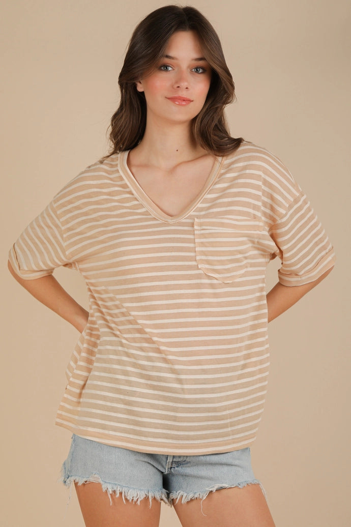 Oversized Stripe Casual V-Neck Knit Top