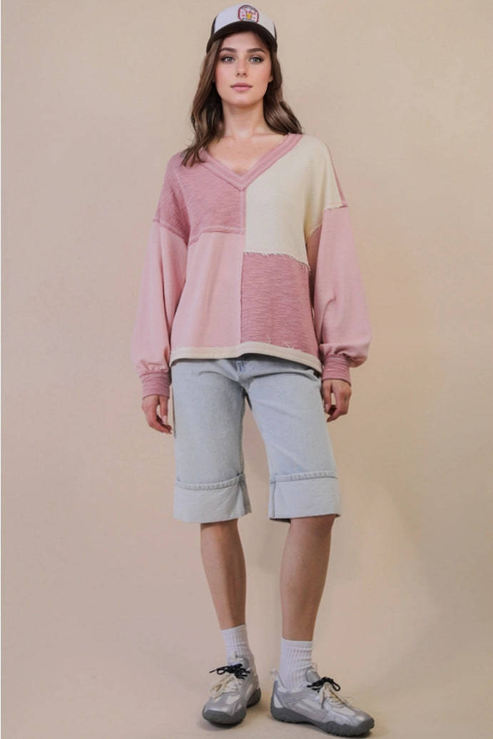 Oversized Color Block Casual Knit Top