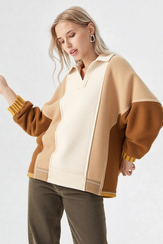 Color Block Frenchy Terry Oversized Knit Top