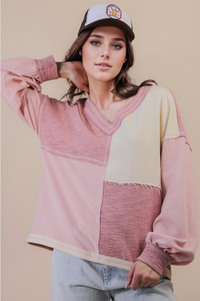 Oversized Color Block Casual Knit Top