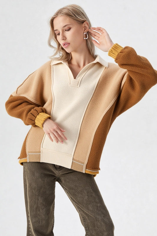 Color Block Frenchy Terry Oversized Knit Top
