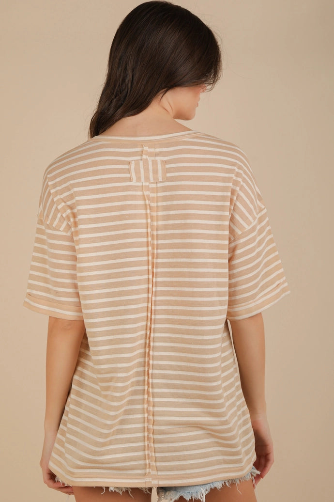 Oversized Stripe Casual V-Neck Knit Top