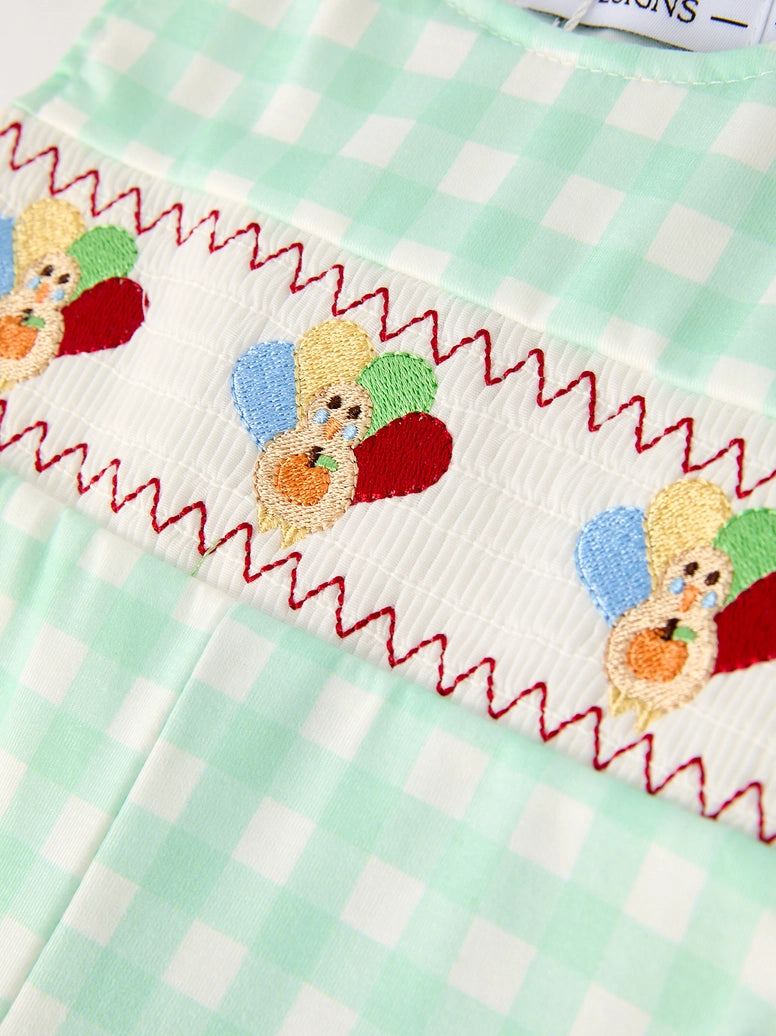 Thanksgiving Smock Embroidered Plaid Baby Boys Romper