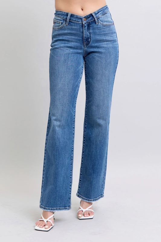 High Waisted V-Front Wb Vintage Wash Straight Fit Jeans