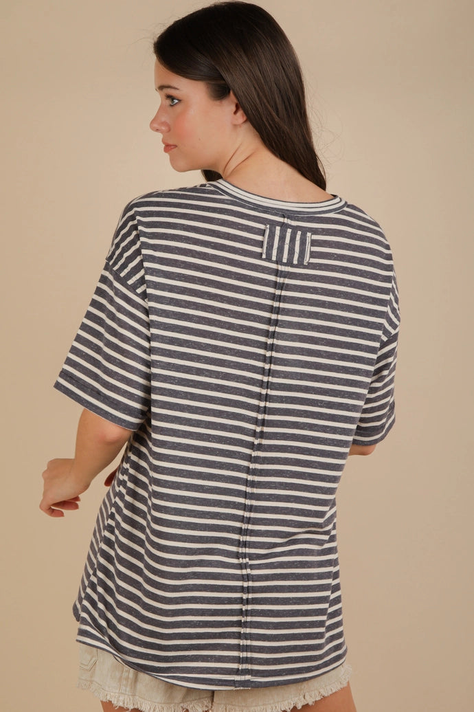 Oversized Stripe Casual V-Neck Knit Top