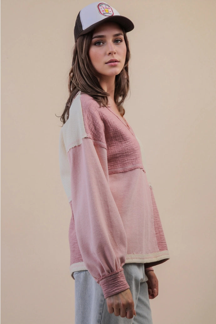 Oversized Color Block Casual Knit Top