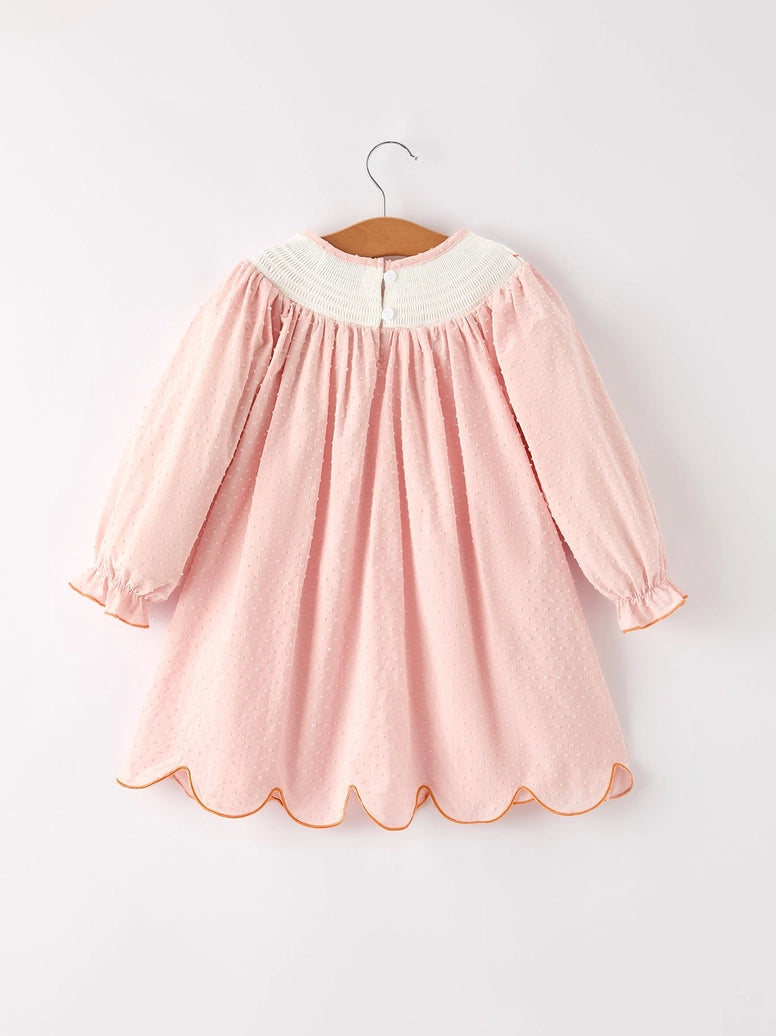 Thanksgiving Pumpkin Smock Embroidery Baby Girl Dress