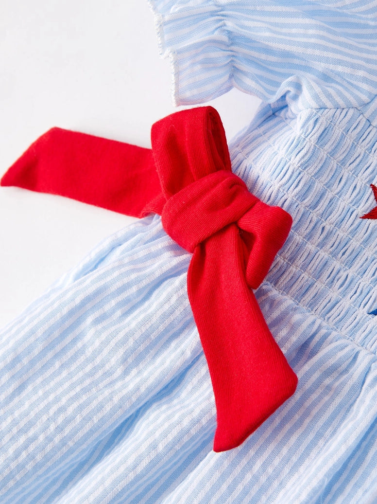 4th of July Smocking Star Embroidered Dress