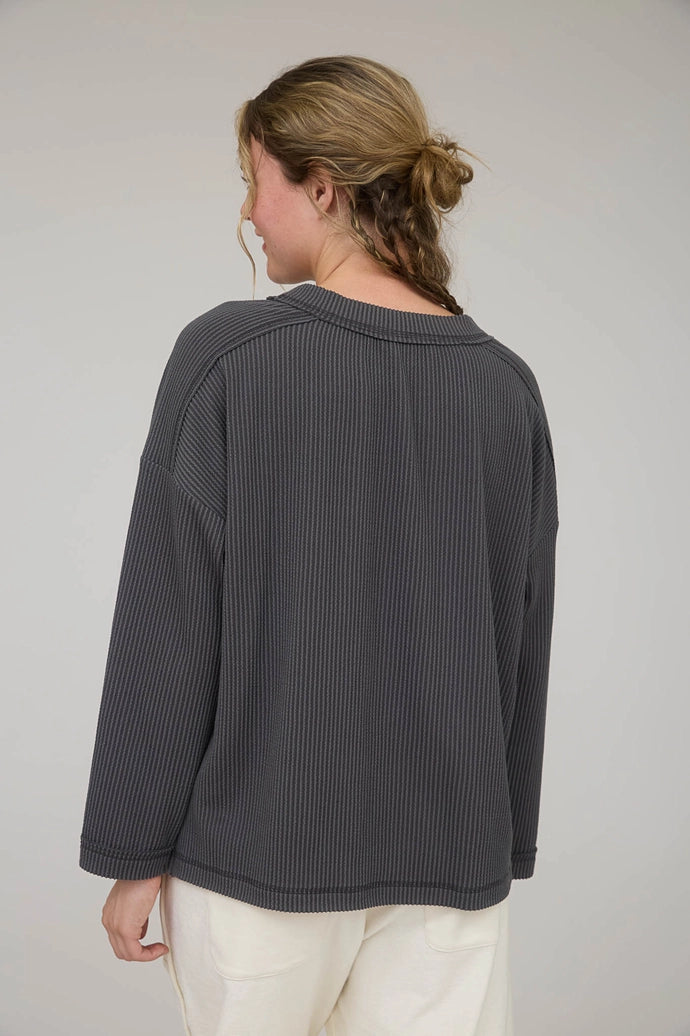 Crew Neck Ribbed Long Sleeve Knit Top