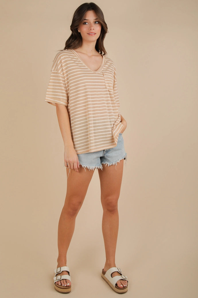 Oversized Stripe Casual V-Neck Knit Top