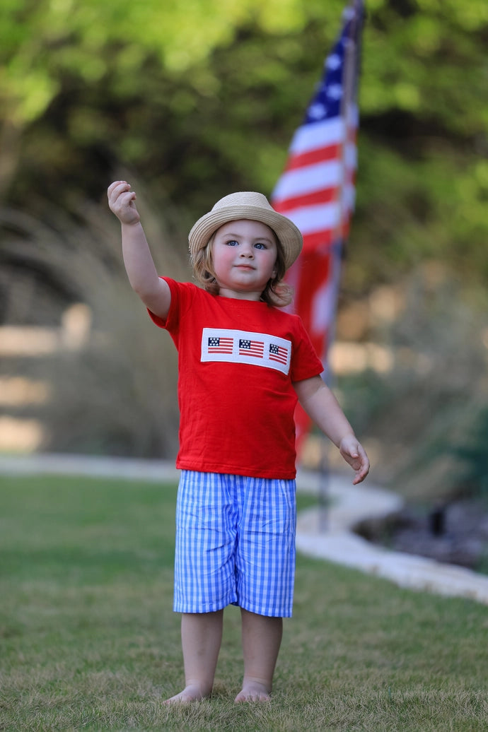 4th of July Flag Embroidery Smocking Boys Set