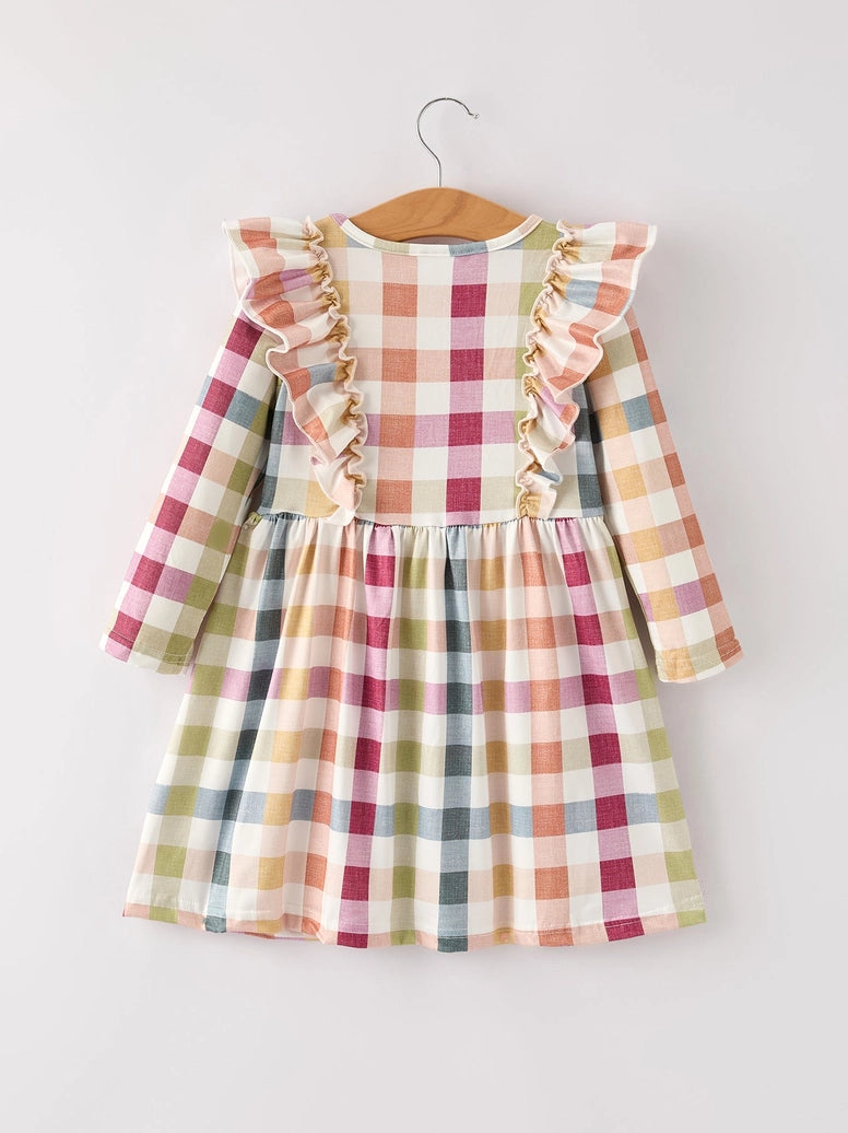 Fall Thanksgiving Plaid Long Sleeve Girls Dress