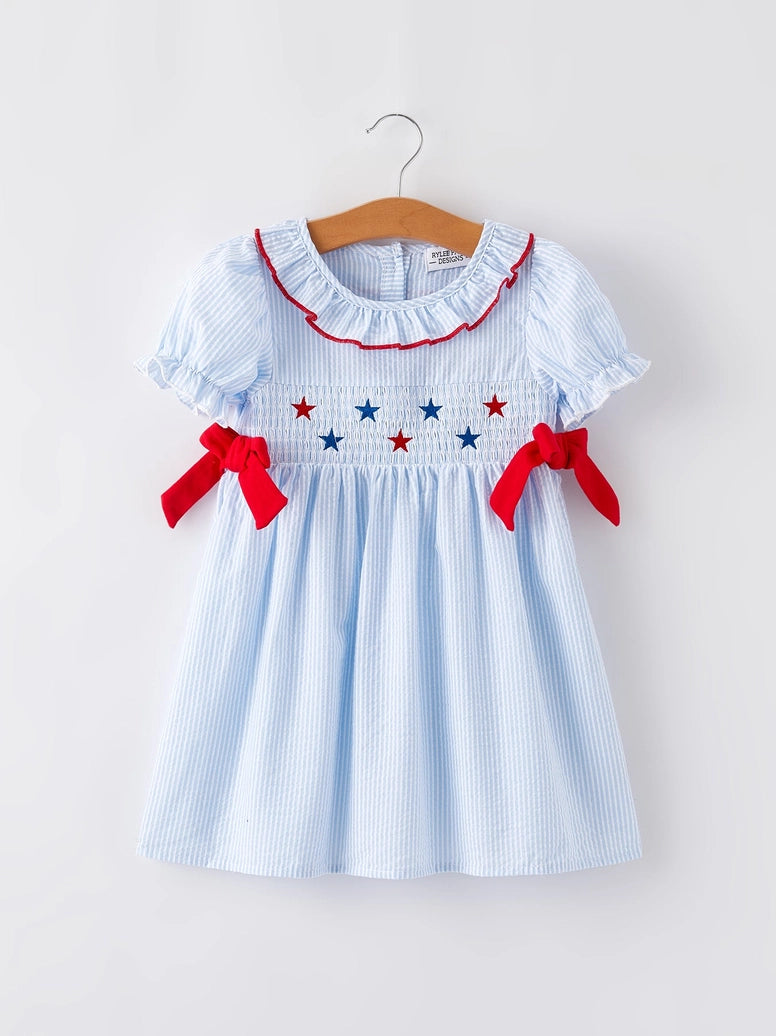 4th of July Smocking Star Embroidered Dress