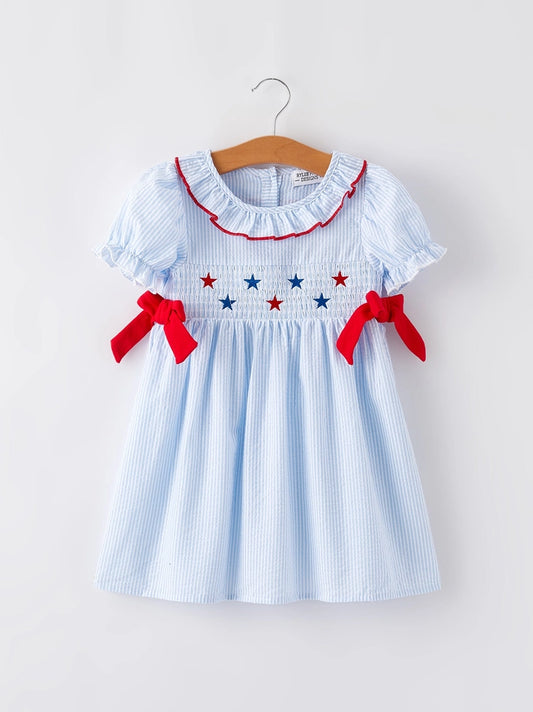4th of July Smocking Star Embroidered Dress