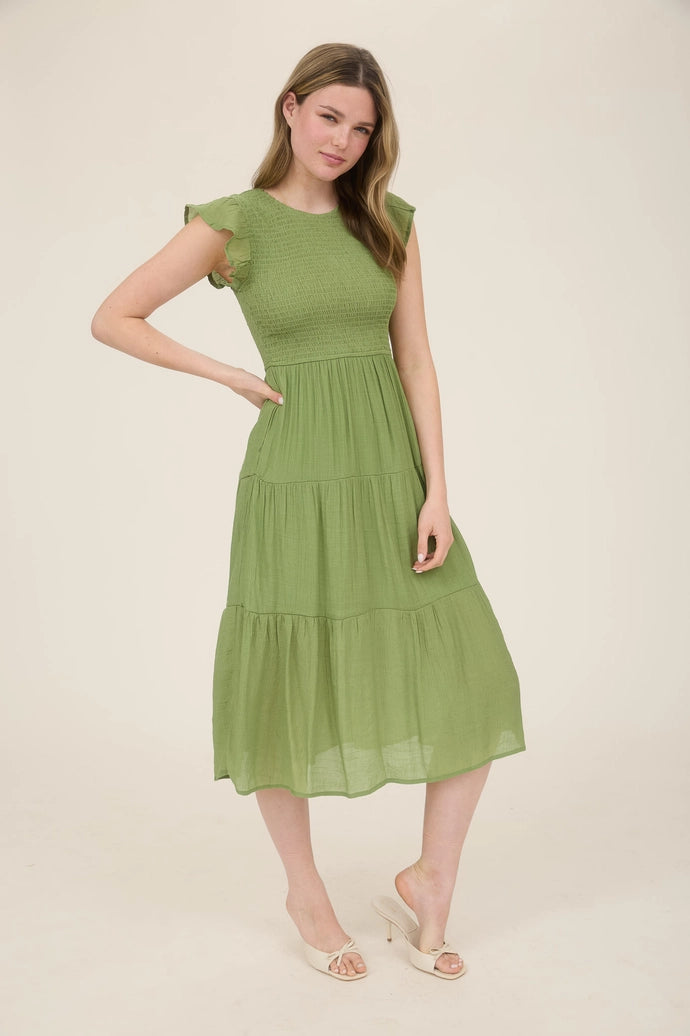 Smocked Tiered Midi Dress