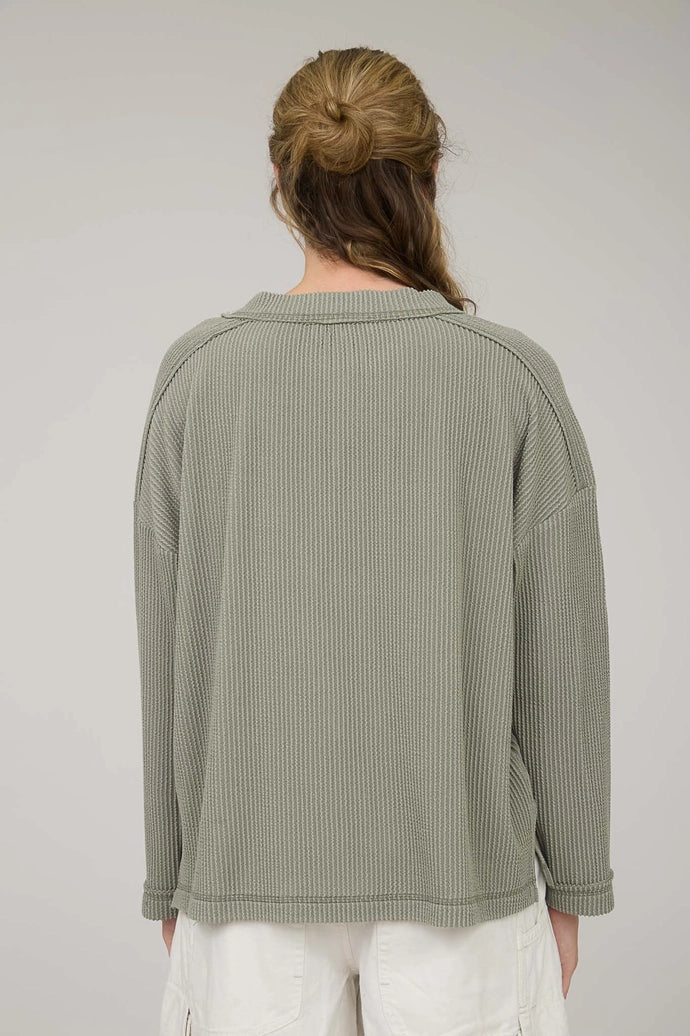 Crew Neck Ribbed Long Sleeve Knit Top