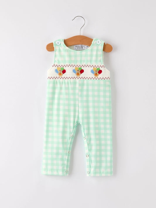 Thanksgiving Smock Embroidered Plaid Baby Boys Romper