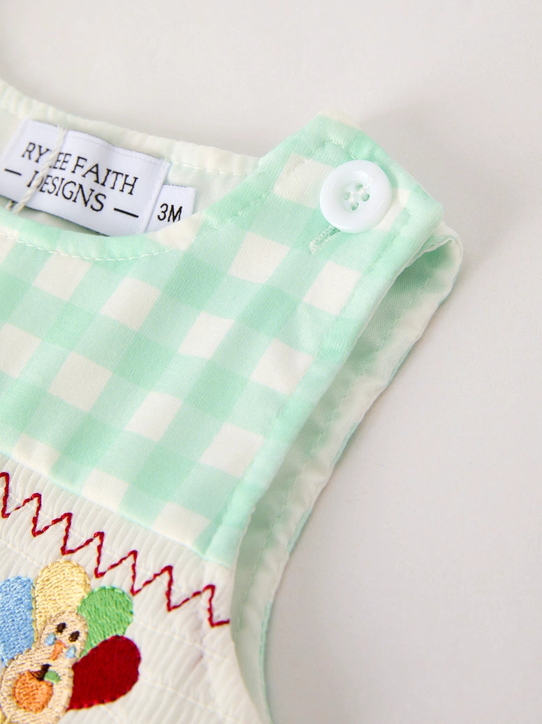Thanksgiving Smock Embroidered Plaid Baby Boys Romper