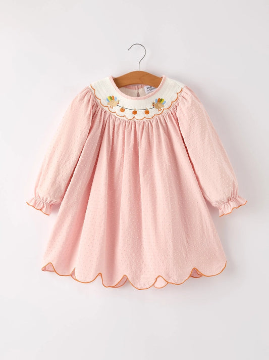 Thanksgiving Pumpkin Smock Embroidery Baby Girl Dress
