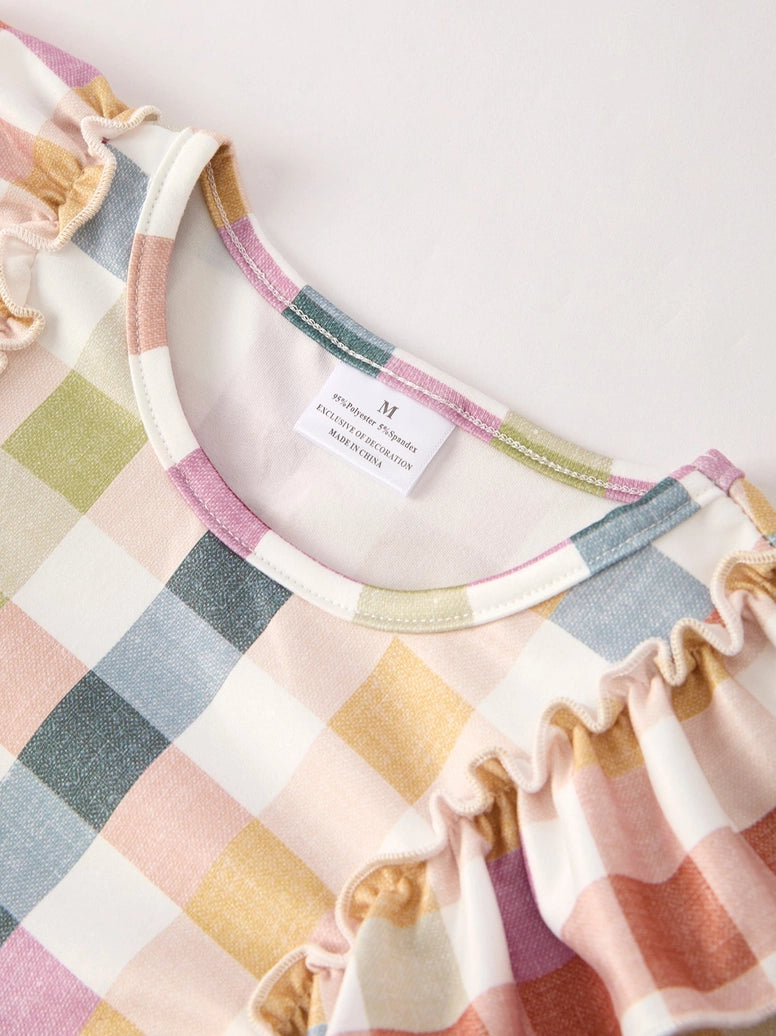 Fall Thanksgiving Plaid Long Sleeve Girls Dress