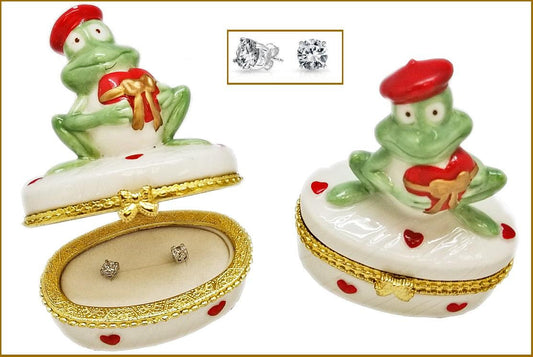 Clear Round CZ Earrings with Prince Charming Gift Box