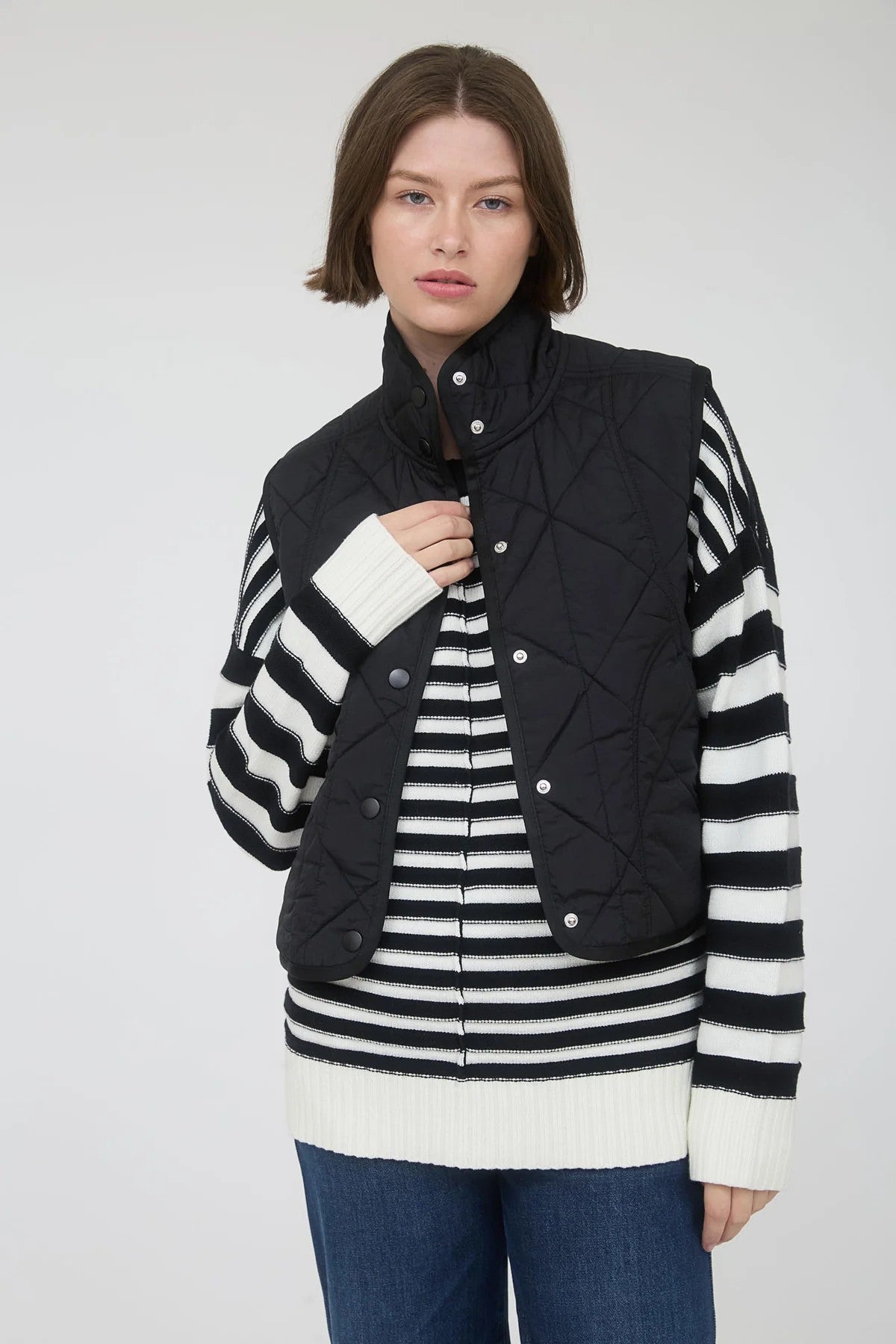 Snap Button Quilted Puffer Vest