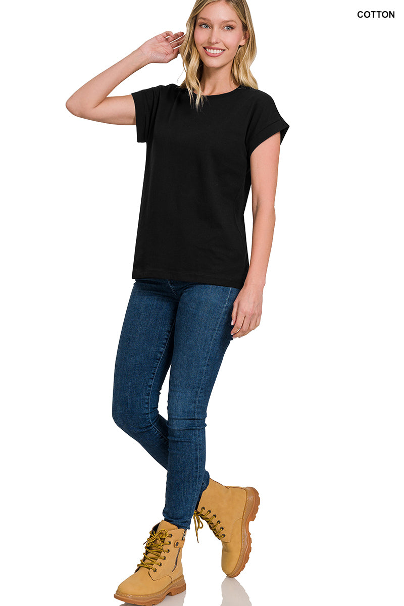 Cotton Folded Sleeve T-Shirt