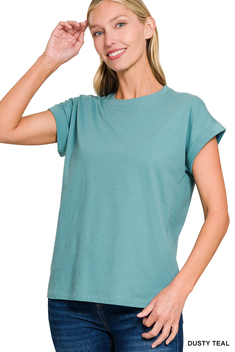 Cotton Folded Sleeve T-Shirt