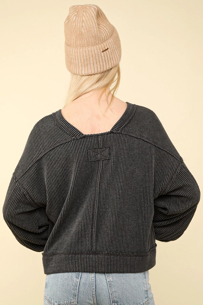 Two Tone Otto Ribbed Oversized Soft Comfy Knit Top